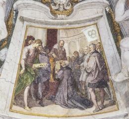 Bernardino Poccetti, Il duca Cosimo I dei Medici consegna al priore Vincenzo Borghini i Capitoli dell’Accademia, 1609. Firenze, Ospedale degli Innocenti